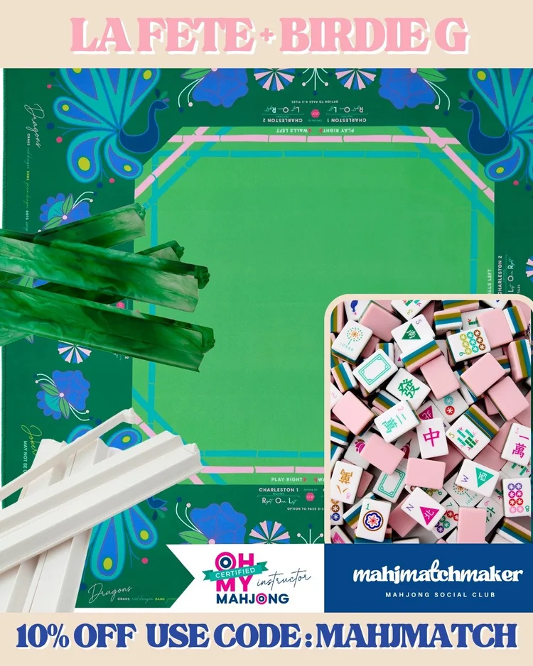 Oh My Mahjong La Fete mahjong tiles with Oh My Mahjong Birdie G mahjong mat