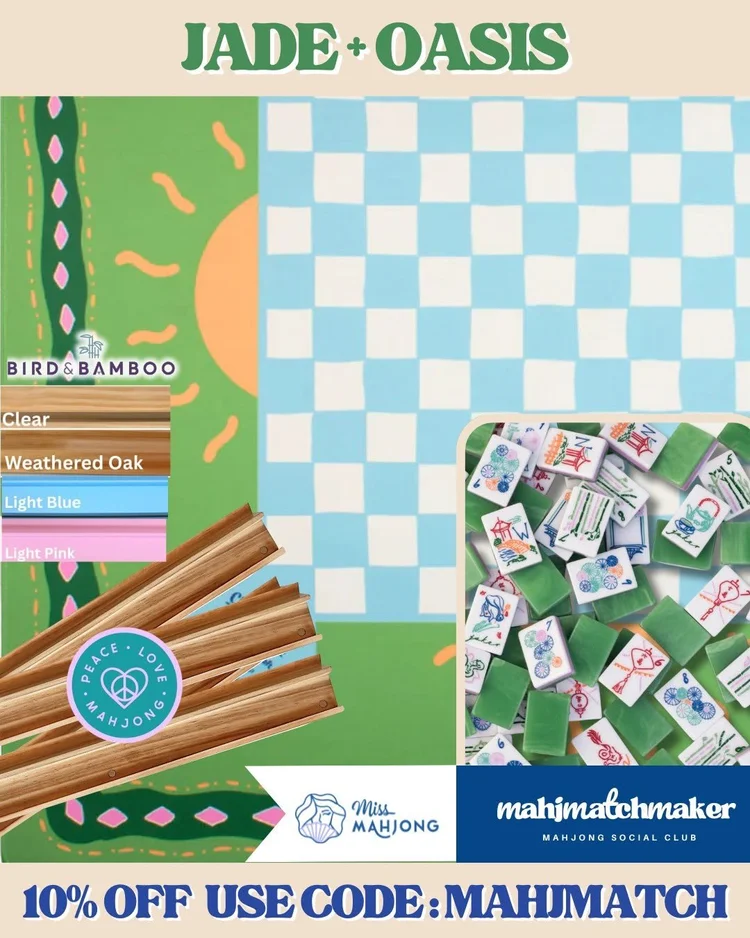 Miss Mahjong Jade mahjong tiles with Miss Mahjong Oasis mahjong mat