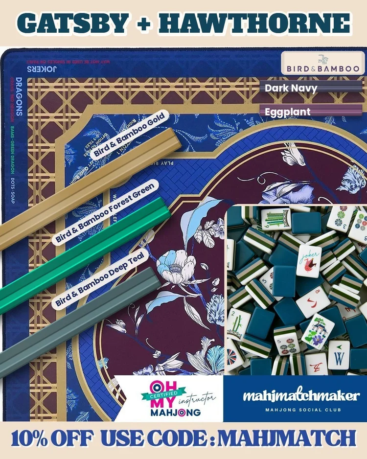 Oh My Mahjong Gatsby mahjong tiles with Oh My Mahjong Hawthorne mahjong mat