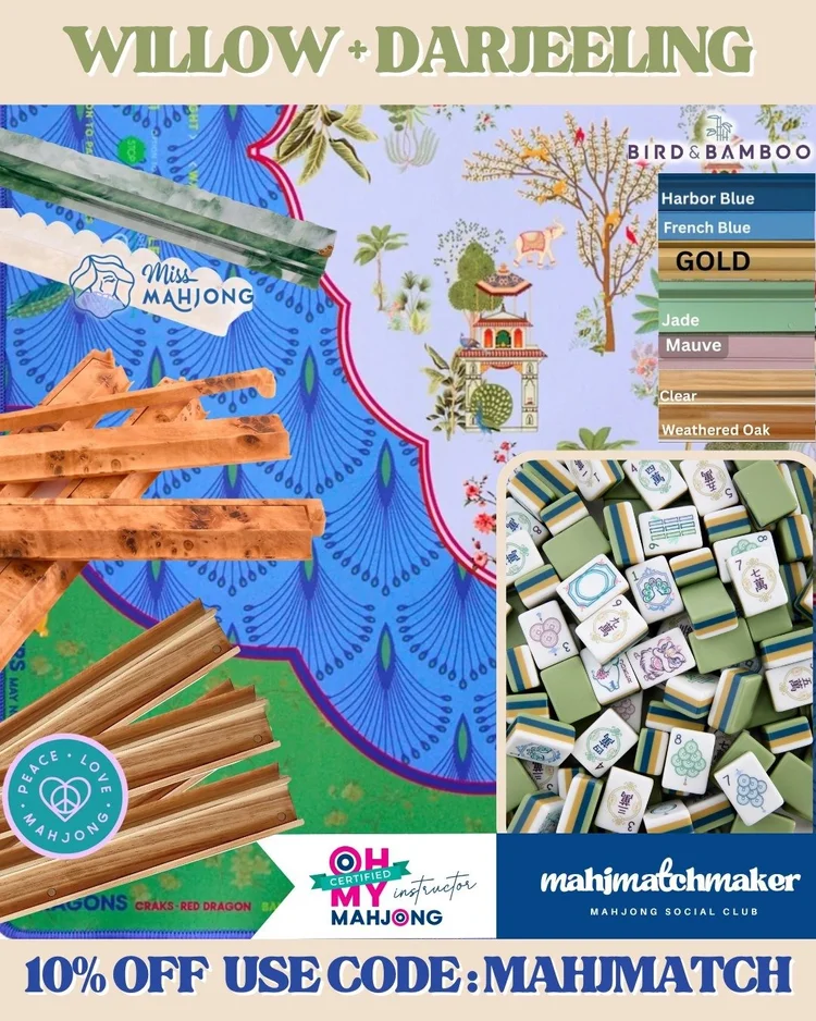 Oh My Mahjong Willow mahjong tiles with Oh My Mahjong Darjeeling mahjong mat