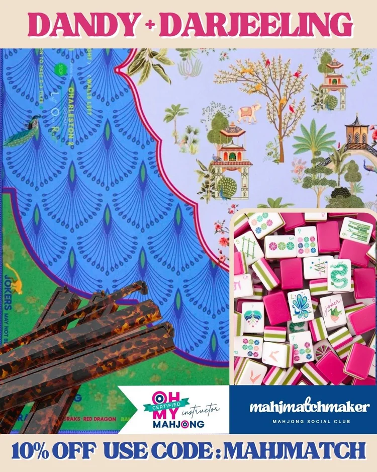 Oh My Mahjong Dandy mahjong tiles with Oh My Mahjong Darjeeling mahjong mat