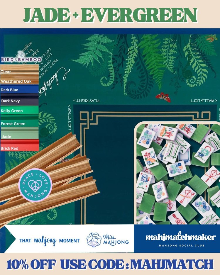 Miss Mahjong Jade mahjong tiles with That Mahjong Moment Evergreen mahjong mat