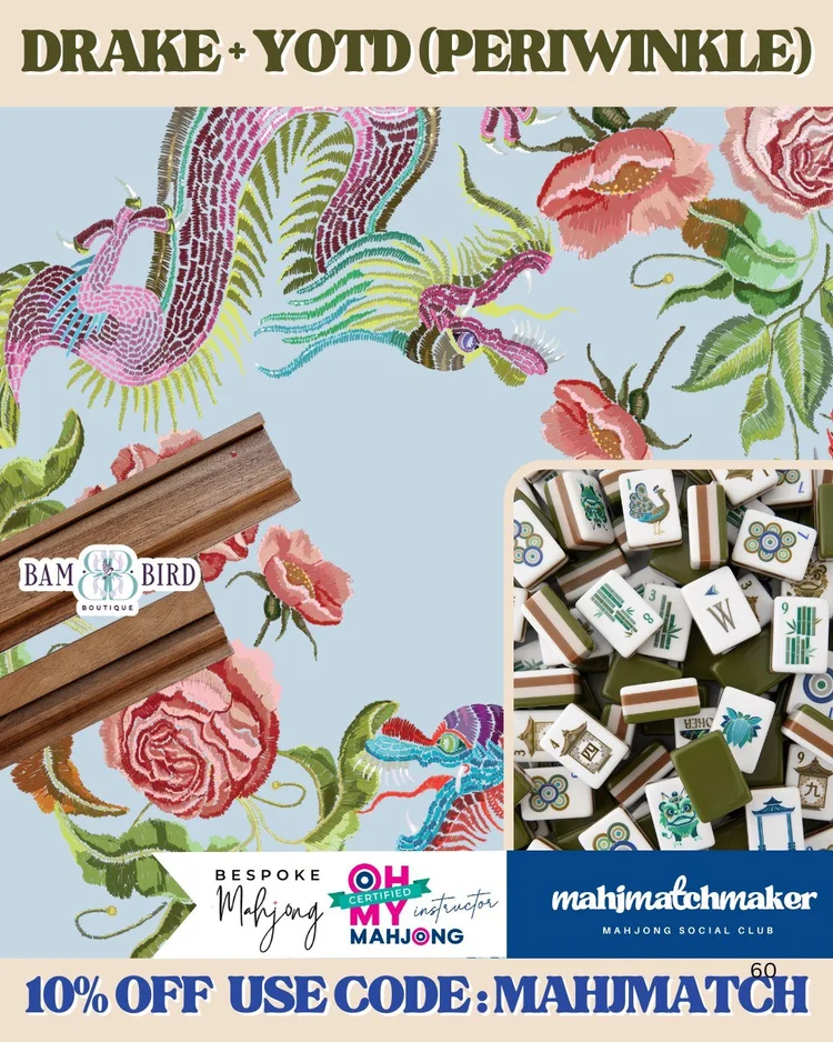 Oh My Mahjong Drake mahjong tiles with Bespoke Mahjong YOTD Periwinkle mahjong mat