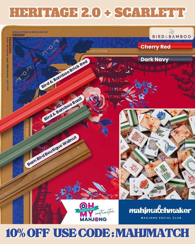 Oh My Mahjong Heritage 2.0 mahjong tiles with Oh My Mahjong Scarlett mahjong mat