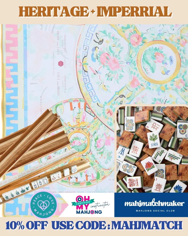 Oh My Mahjong Heritage mahjong tiles with Oh My Mahjong Imperial mahjong mat