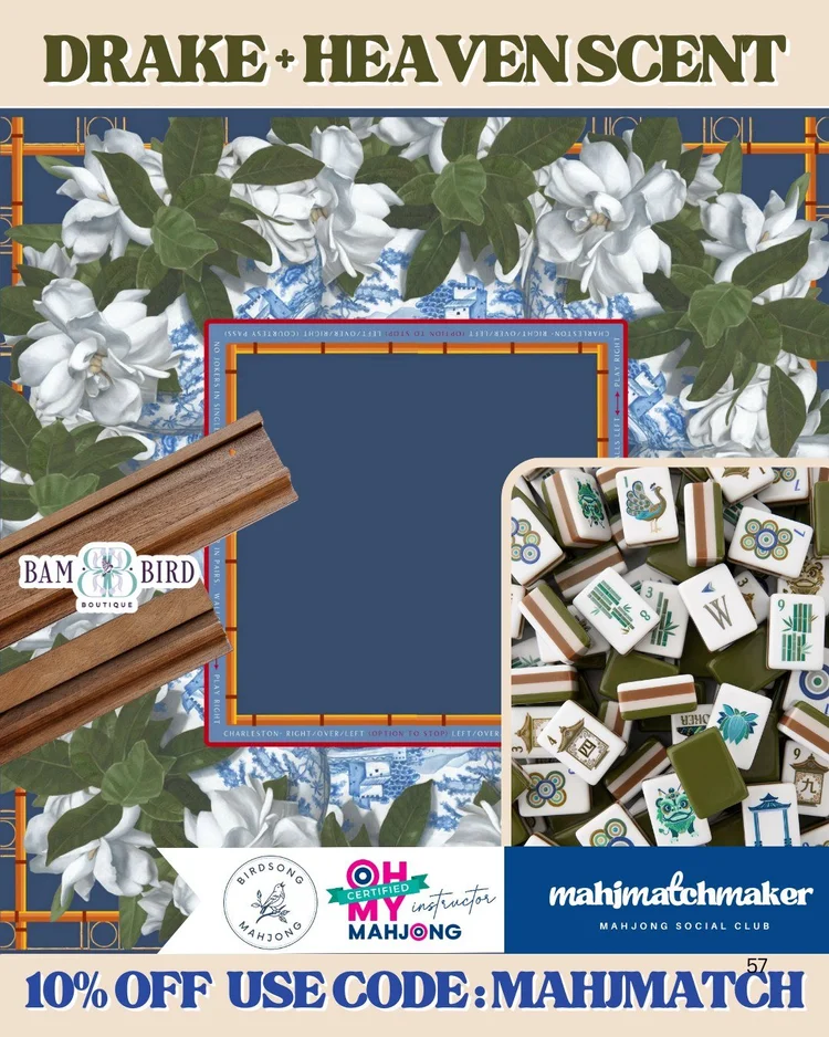 Oh My Mahjong Drake mahjong tiles with Birdsong Mahjong Heaven Scent mahjong mat