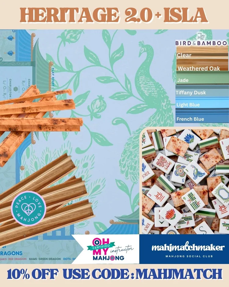 Oh My Mahjong Heritage 2.0 mahjong tiles with Oh My Mahjong Isla mahjong mat