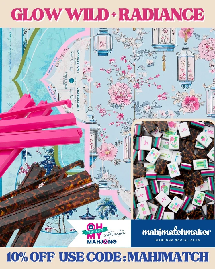 Oh My Mahjong Glow Wild mahjong tiles with Oh My Mahjong Radiance mahjong mat