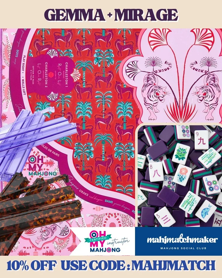 Oh My Mahjong Gemma mahjong tiles with Oh My Mahjong Mirage mahjong mat