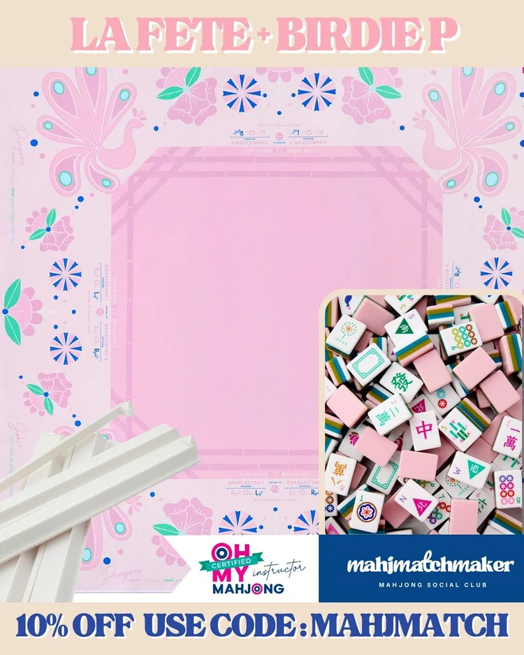 Oh My Mahjong La Fete mahjong tiles with Oh My Mahjong Birdie P mahjong mat