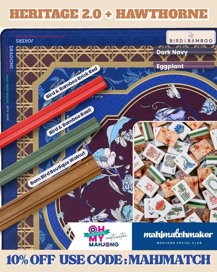 Oh My Mahjong Heritage 2.0 mahjong tiles with Oh My Mahjong Hawthorne mahjong mat