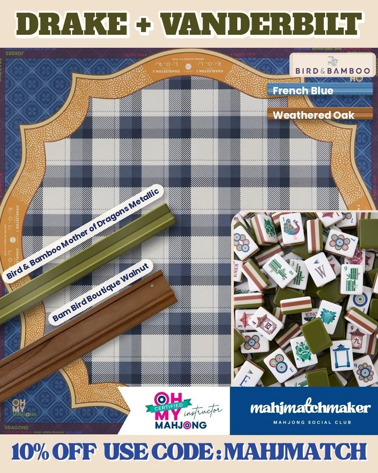Oh My Mahjong Drake mahjong tiles with Oh My Mahjong Vanderbilt mahjong mat