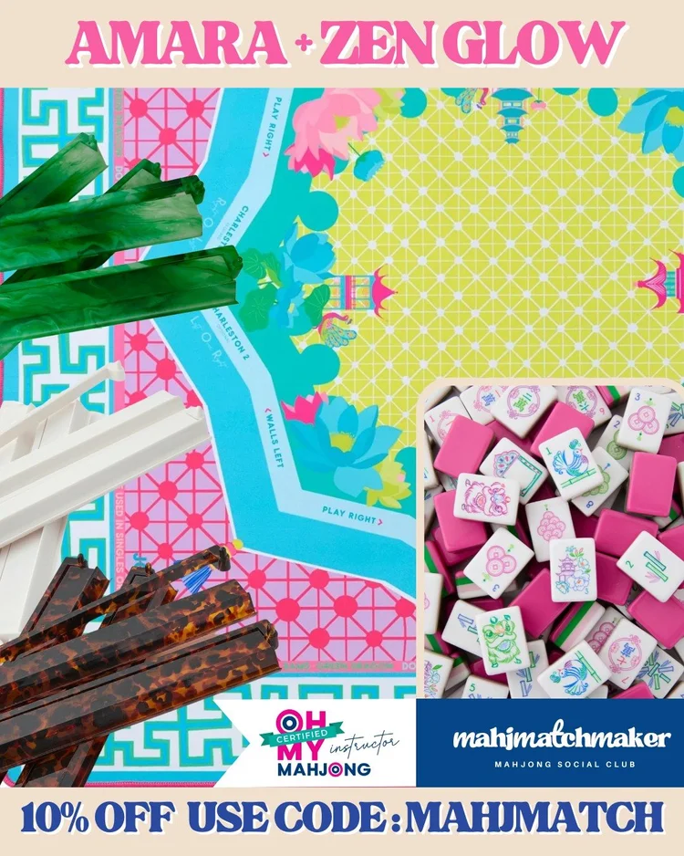 Oh My Mahjong Amara mahjong tiles with Oh My Mahjong Zen Glow mahjong mat