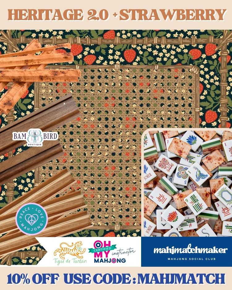 Oh My Mahjong Heritage 2.0 mahjong tiles with Tigre de Tartan Strawberry mahjong mat