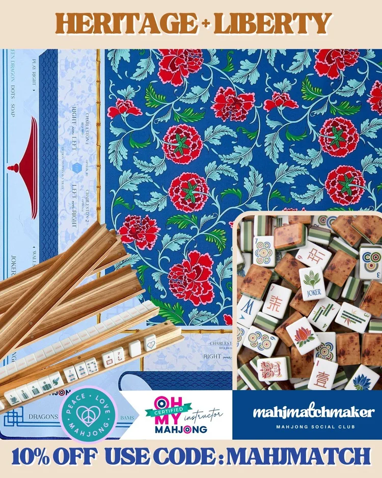 Oh My Mahjong Heritage mahjong tiles with Oh My Mahjong Liberty mahjong mat