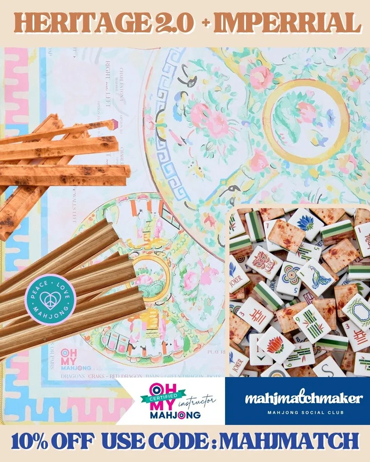 Oh My Mahjong Heritage 2.0 mahjong tiles with Oh My Mahjong Imperial mahjong mat
