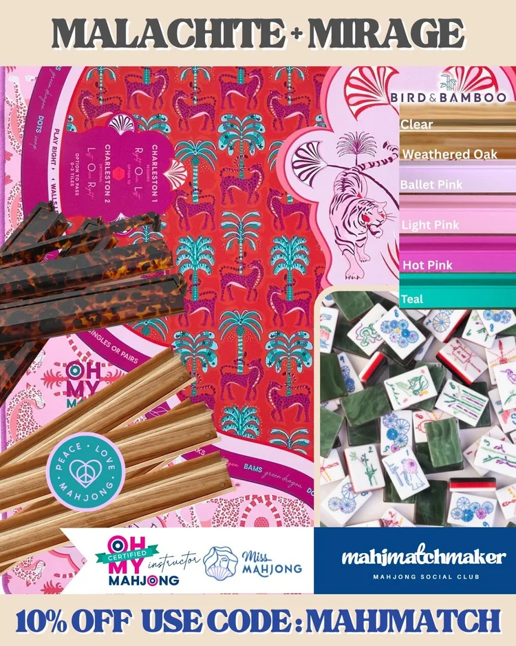 Miss Mahjong Malachite mahjong tiles with Oh My Mahjong Mirage mahjong mat