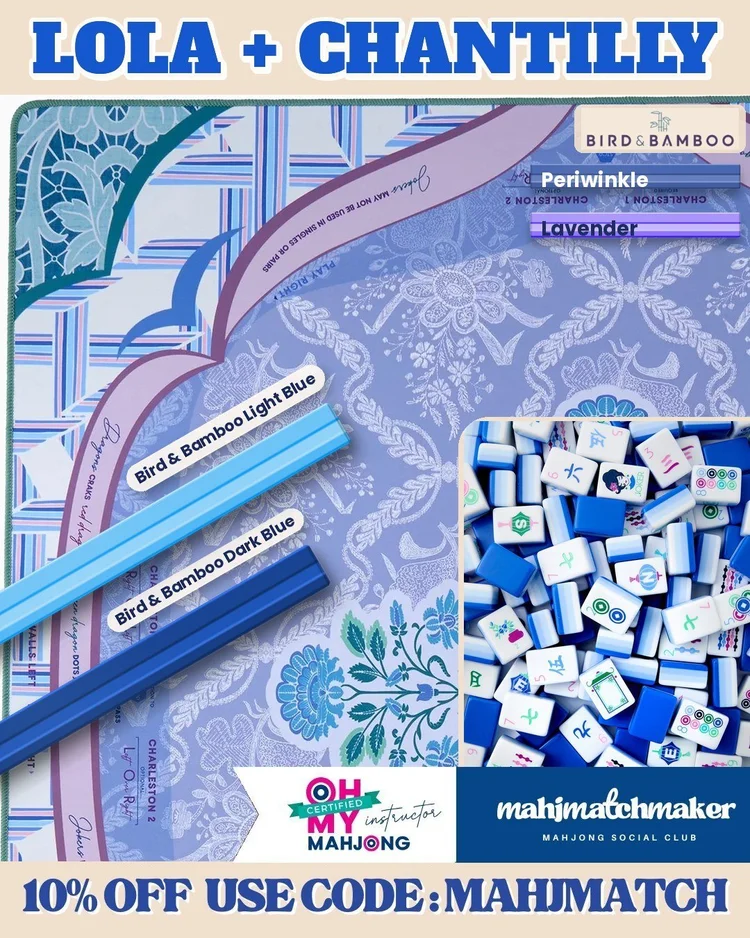 Oh My Mahjong Lola mahjong tiles with Oh My Mahjong Chantilly mahjong mat
