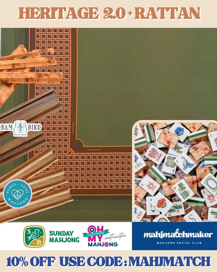 Oh My Mahjong Heritage 2.0 mahjong tiles with Sunday Mahjong Rattan mahjong mat
