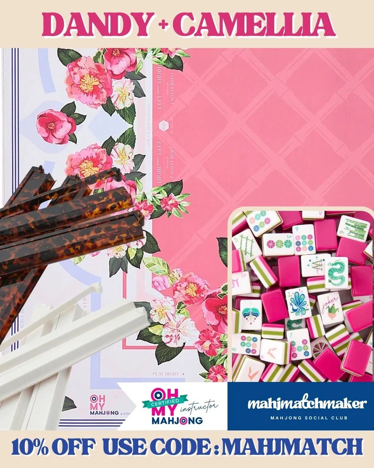 Oh My Mahjong Dandy mahjong tiles with Oh My Mahjong Camellia mahjong mat