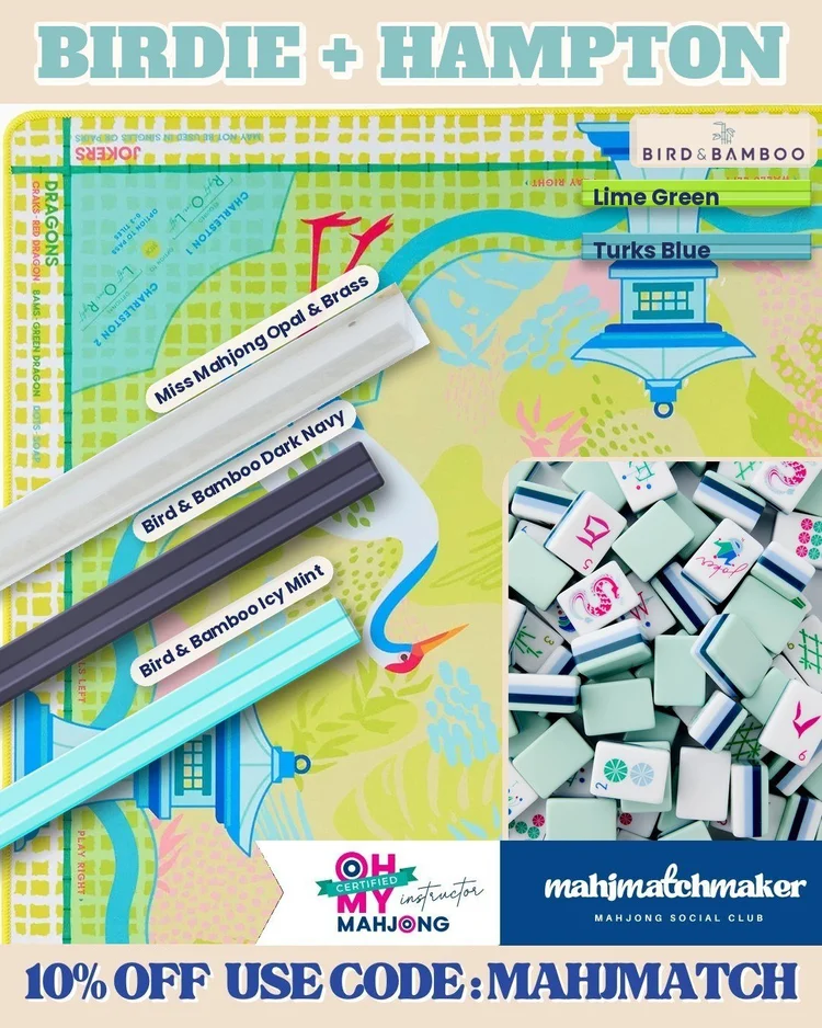 Oh My Mahjong Birdie mahjong tiles with Oh My Mahjong Hampton mahjong mat