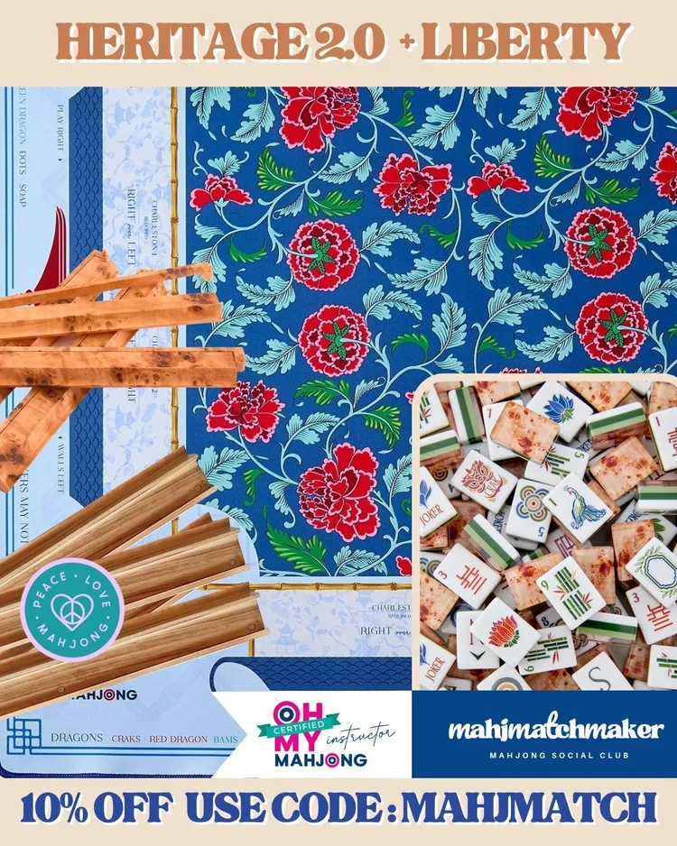 Oh My Mahjong Heritage 2.0 mahjong tiles with Oh My Mahjong Liberty mahjong mat