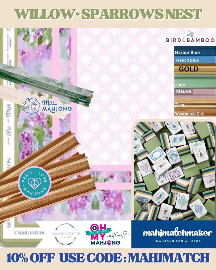 Oh My Mahjong Willow mahjong tiles with Amanda Toppe Sparrows Nest mahjong mat