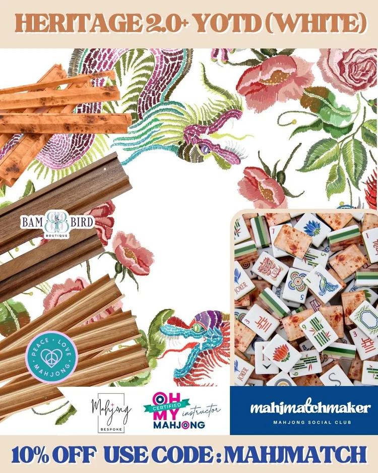 Oh My Mahjong Heritage 2.0 mahjong tiles with Bespoke Mahjong YOTD White mahjong mat