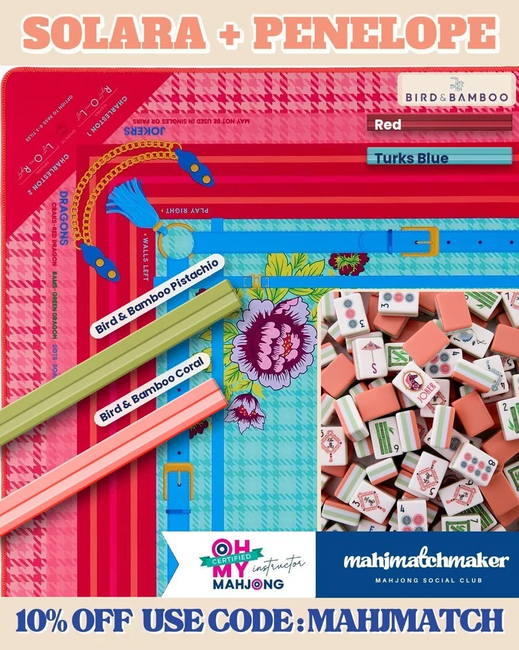 Oh My Mahjong Solara mahjong tiles with Oh My Mahjong Penelope mahjong mat