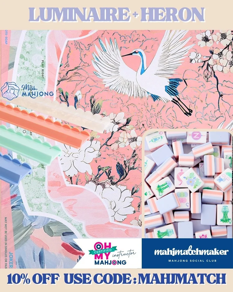 Oh My Mahjong Luminaire mahjong tiles with Oh My Mahjong Heron mahjong mat