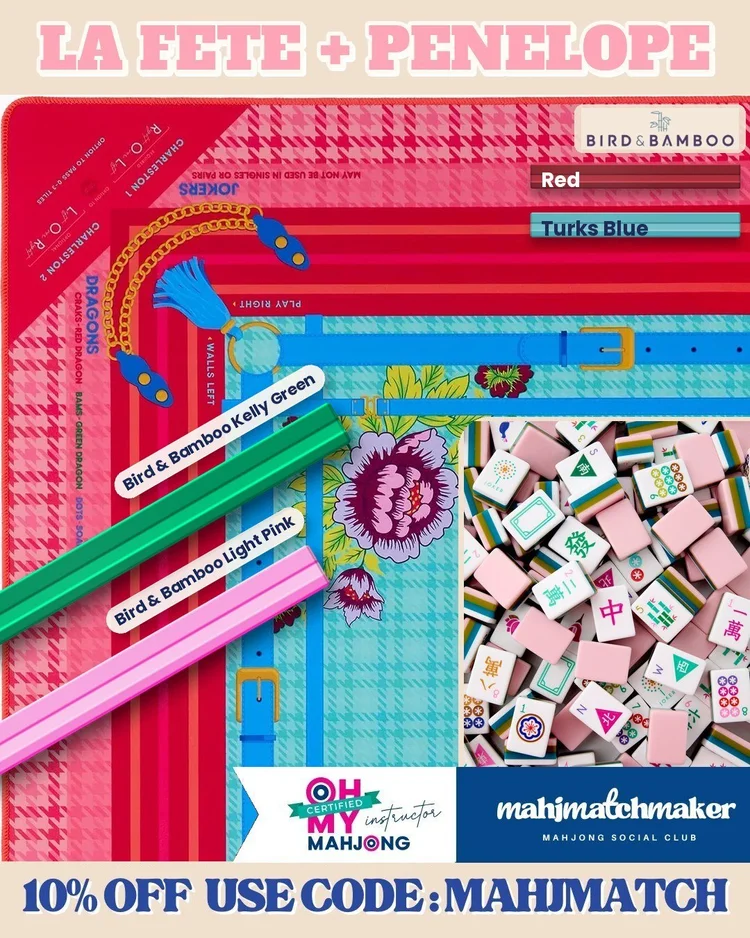 Oh My Mahjong La Fete mahjong tiles with Oh My Mahjong Penelope mahjong mat