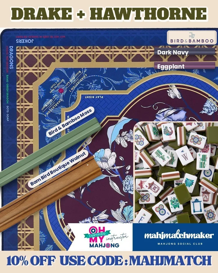 Oh My Mahjong Drake mahjong tiles with Oh My Mahjong Hawthorne mahjong mat