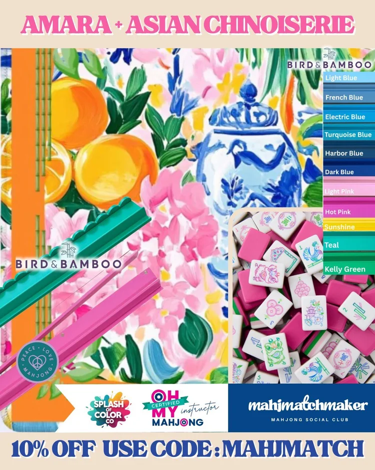 Oh My Mahjong Amara mahjong tiles with Splash of Color Asian Chinoiserie mahjong mat