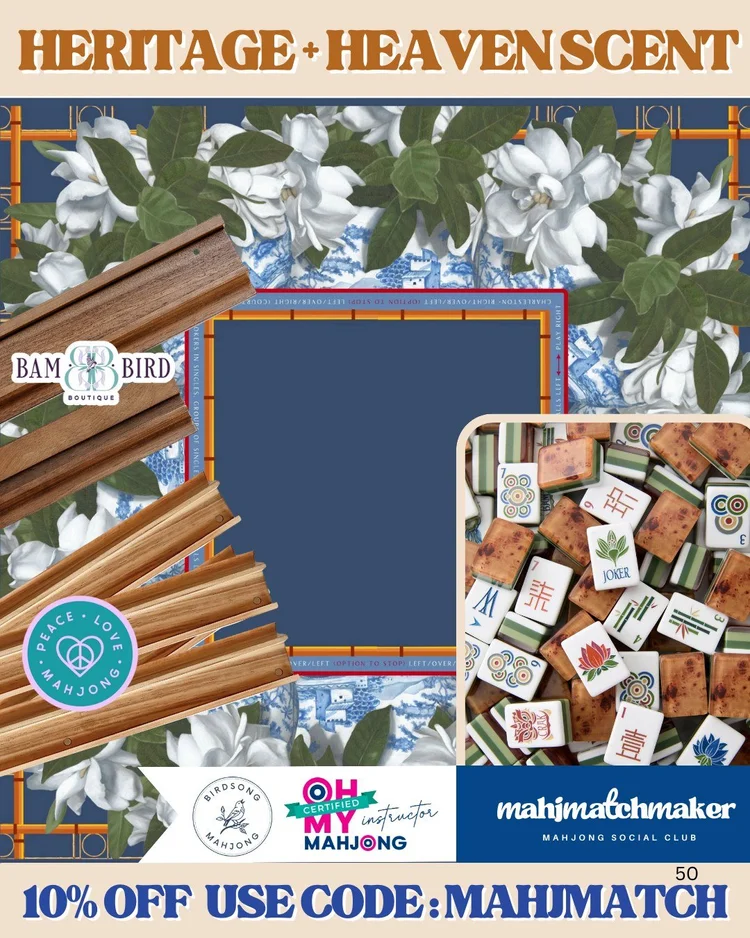 Oh My Mahjong Heritage mahjong tiles with Birdsong Mahjong Heaven Scent mahjong mat