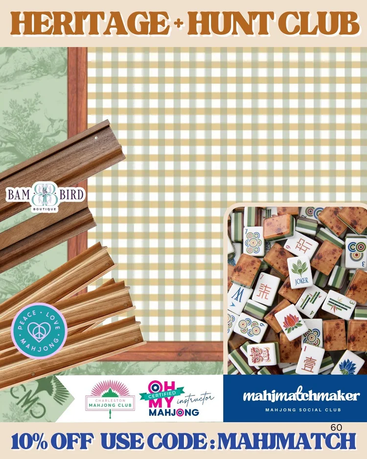 Oh My Mahjong Heritage mahjong tiles with Charleston Mahjong Club Hunt Club mahjong mat