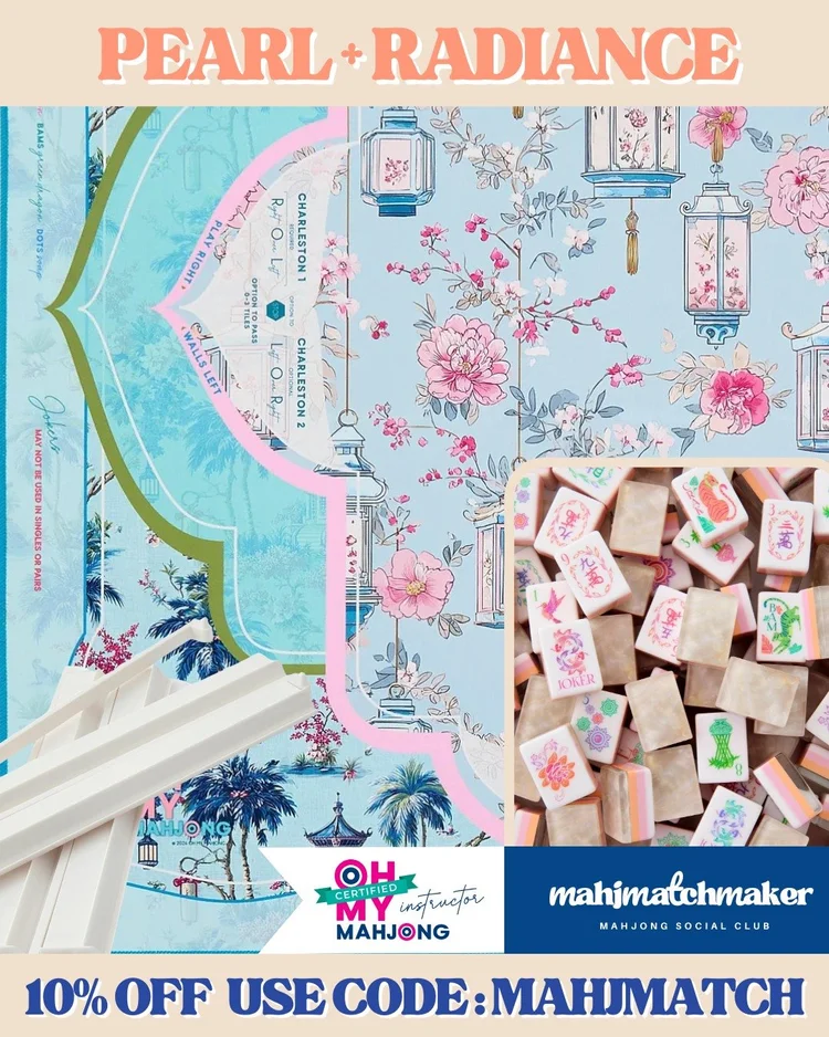 Oh My Mahjong Pearlescent mahjong tiles with Oh My Mahjong Radiance mahjong mat
