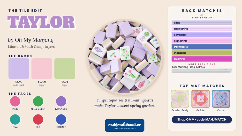 Taylor mahjong tiles color card with rack and mat matches