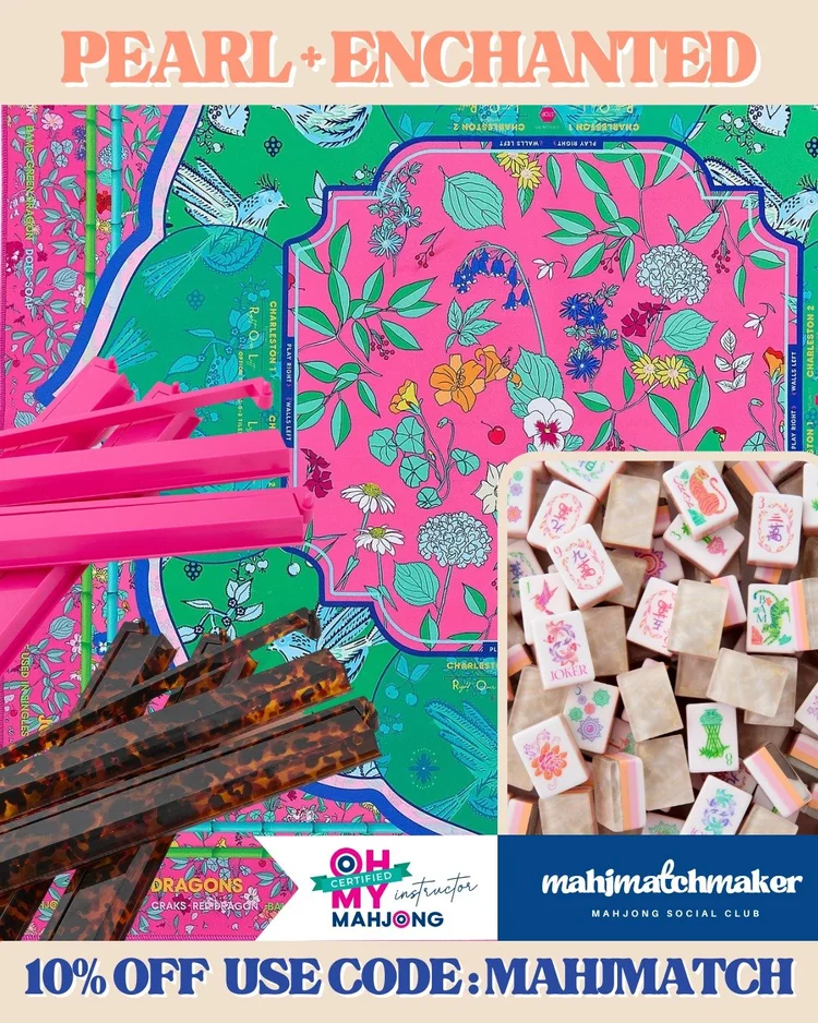 Oh My Mahjong Pearlescent mahjong tiles with Oh My Mahjong Enchanted mahjong mat