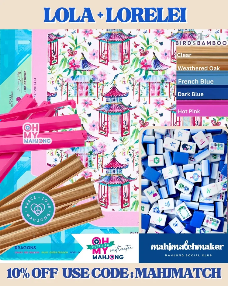 Oh My Mahjong Lola mahjong tiles with Oh My Mahjong Lorelei mahjong mat