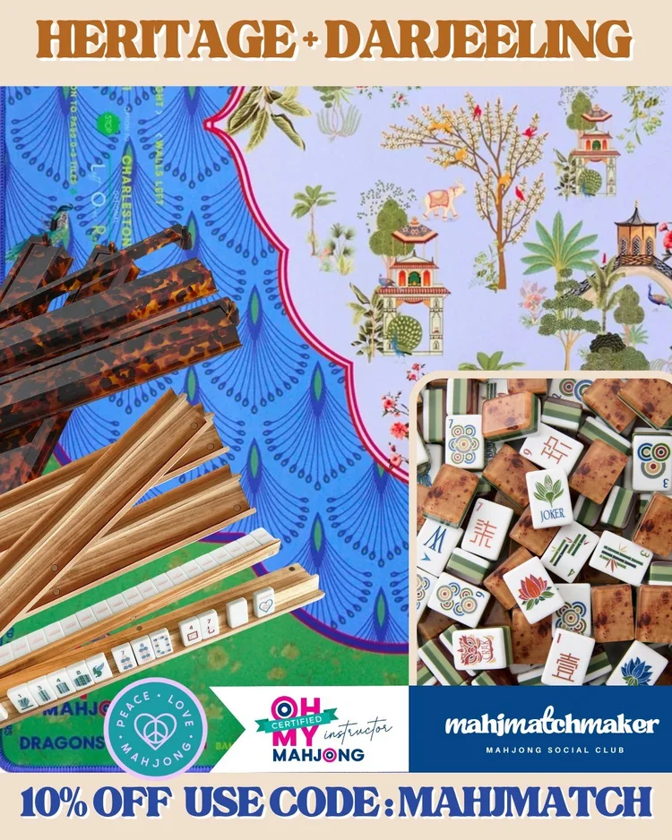 Oh My Mahjong Heritage mahjong tiles with Oh My Mahjong Darjeeling mahjong mat