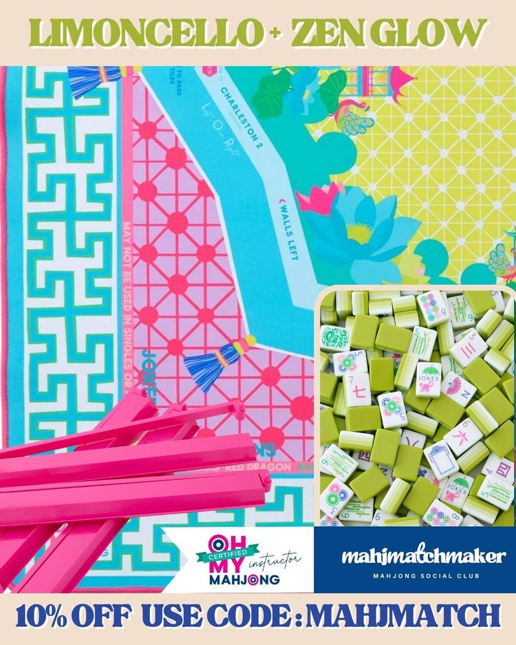 Oh My Mahjong Limoncello mahjong tiles with Oh My Mahjong Zen Glow mahjong mat