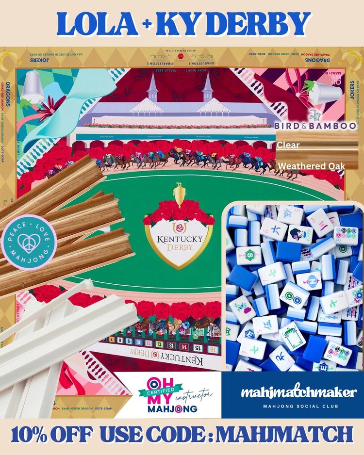 Oh My Mahjong Lola mahjong tiles with Oh My Mahjong KY Derby mahjong mat