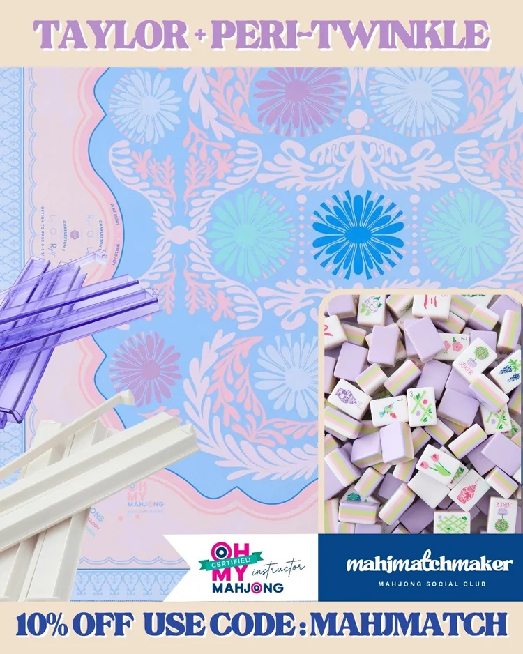 Oh My Mahjong Taylor mahjong tiles with Oh My Mahjong Peri-Twinkle mahjong mat