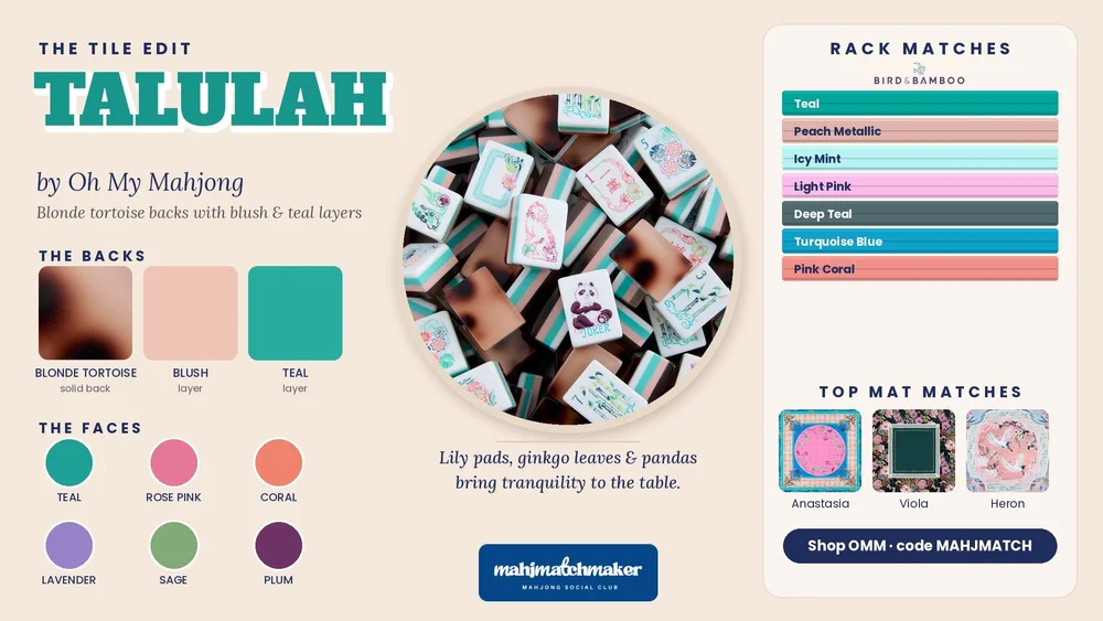 Oh My Mahjong Talulah mahjong tiles color guide and rack matches