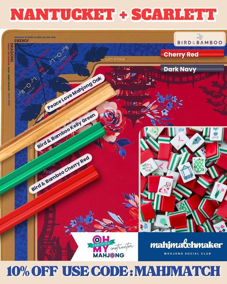 Oh My Mahjong Nantucket mahjong tiles with Oh My Mahjong Scarlett mahjong mat