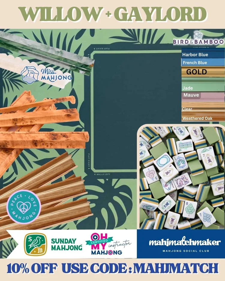 Oh My Mahjong Willow mahjong tiles with Sunday Mahjong Gaylord mahjong mat