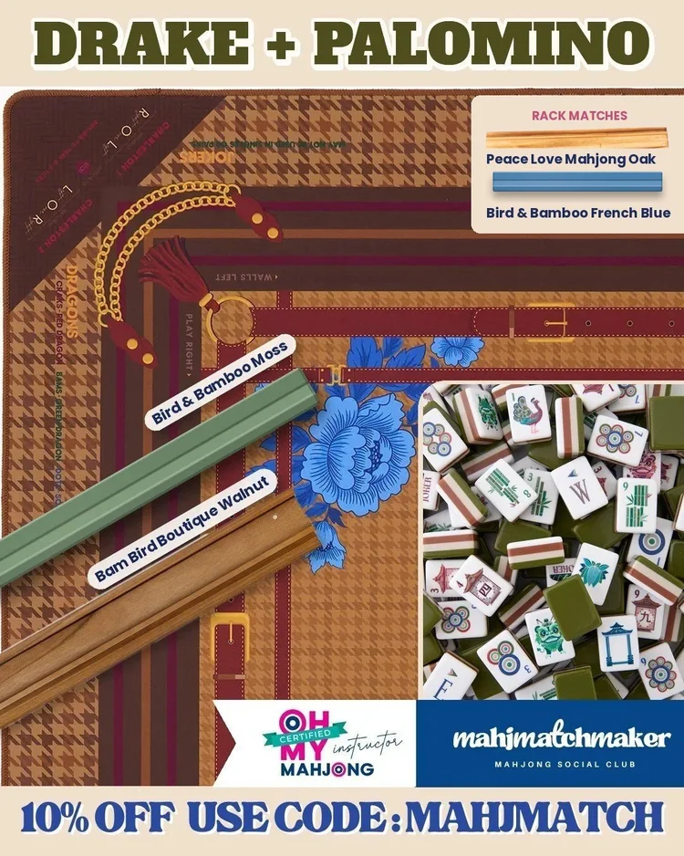 Oh My Mahjong Drake mahjong tiles with Oh My Mahjong Palomino mahjong mat