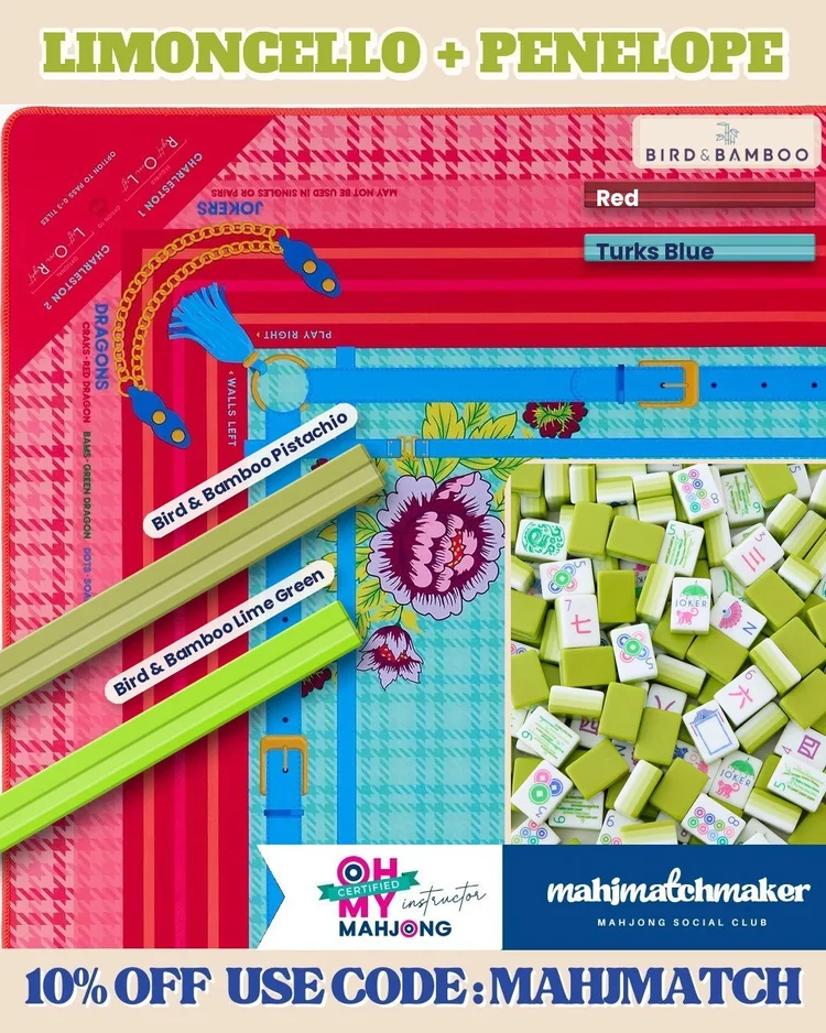 Oh My Mahjong Limoncello mahjong tiles with Oh My Mahjong Penelope mahjong mat