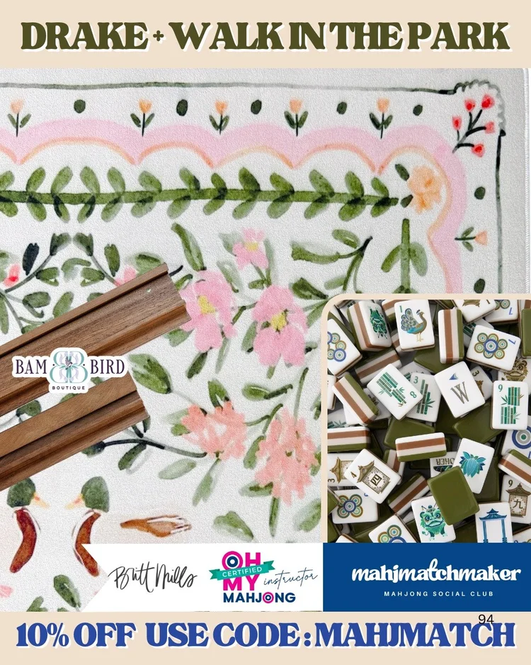 Oh My Mahjong Drake mahjong tiles with Britt Mills Walk in the Park mahjong mat