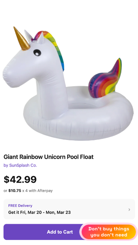 Dopamine Card button on shopping page